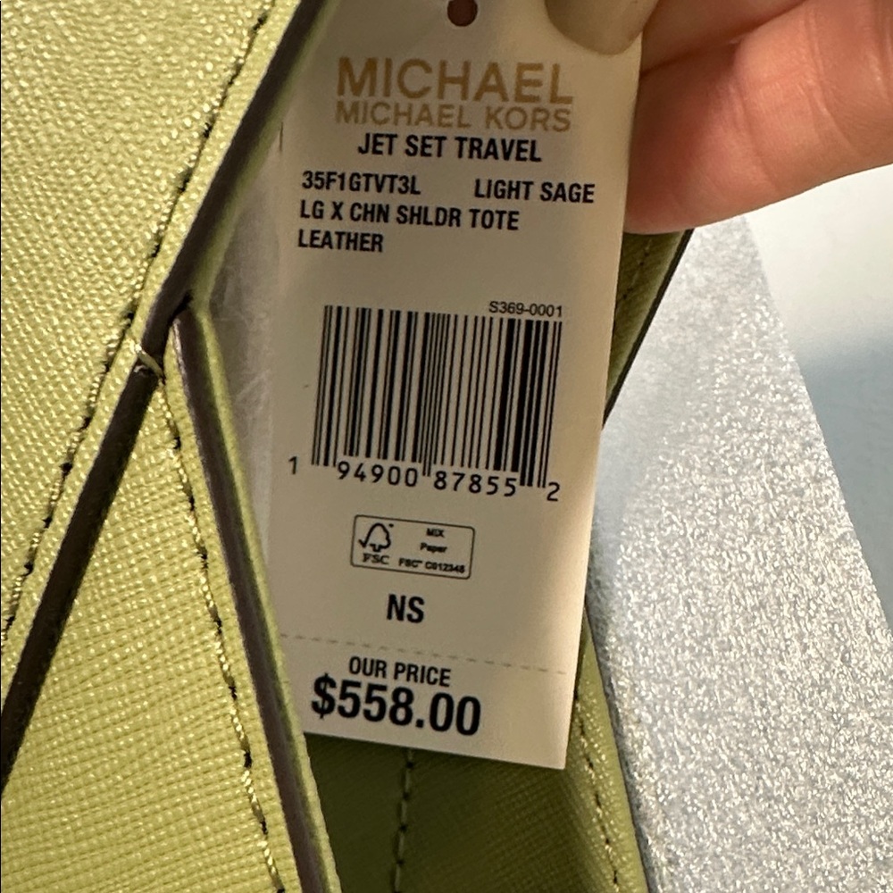 NWT Michael Kors Sage Green Jet Set Travel Leather Tote Retail $558 - Picture 8 of 10